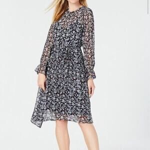 Maison Jules Women’s Fit and Flare Midi with Asymmetrical Ruffle and Hem Size 4